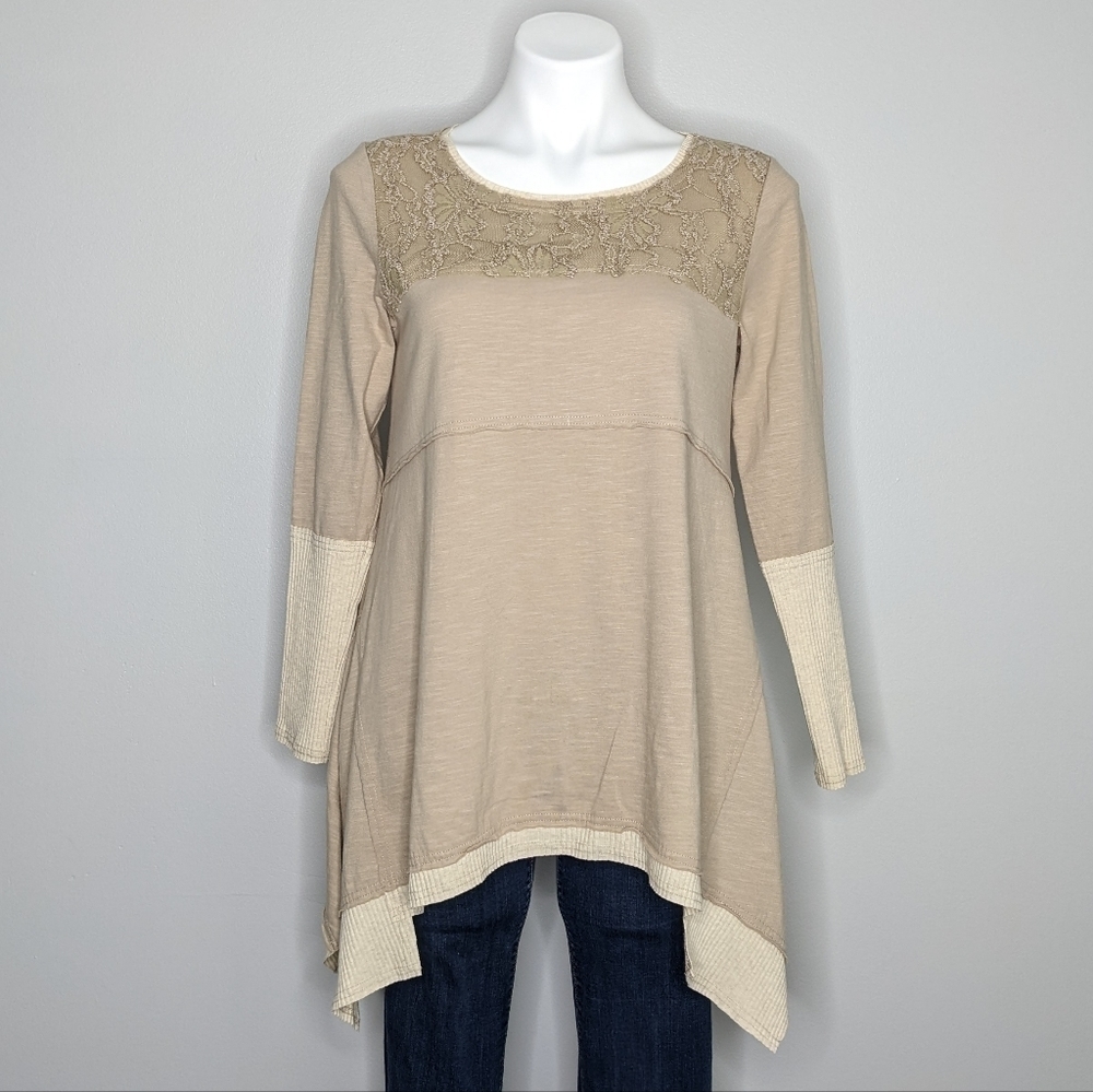 Sundance tan lace accent sweater SP